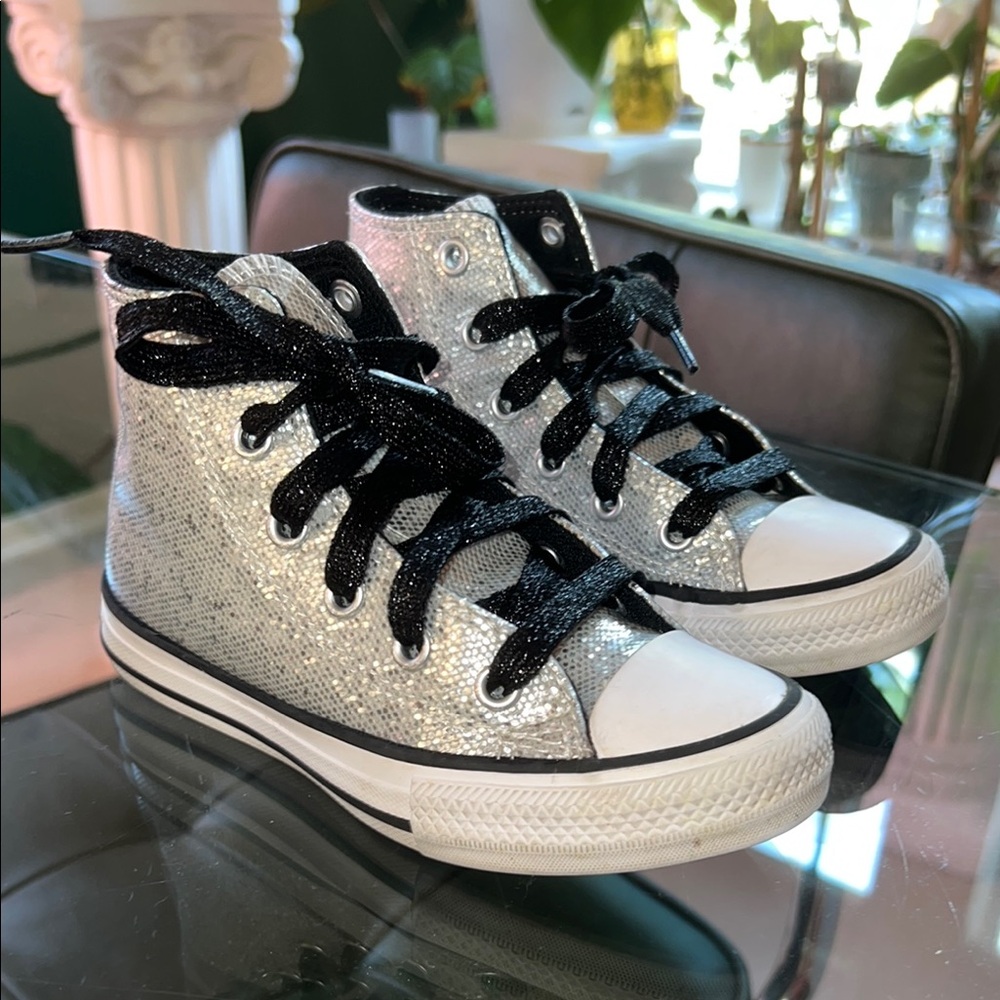 Converse Kids Silver Glitter Sneakers